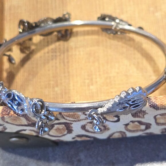 Women's Silver-Plated Slip-On Charm Bangle/Bracelet w/Multi-Charms - SML - Picture 7 of 7